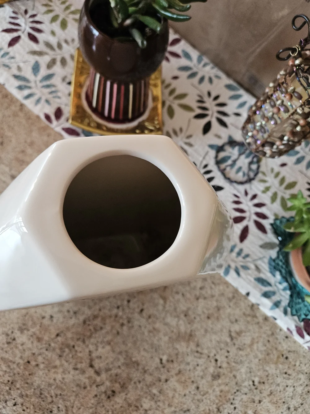 Vintage Haeger Pottery Geometric Large Ceramic Ivory Vase